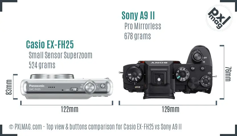 Casio EX-FH25 vs Sony A9 II top view buttons comparison
