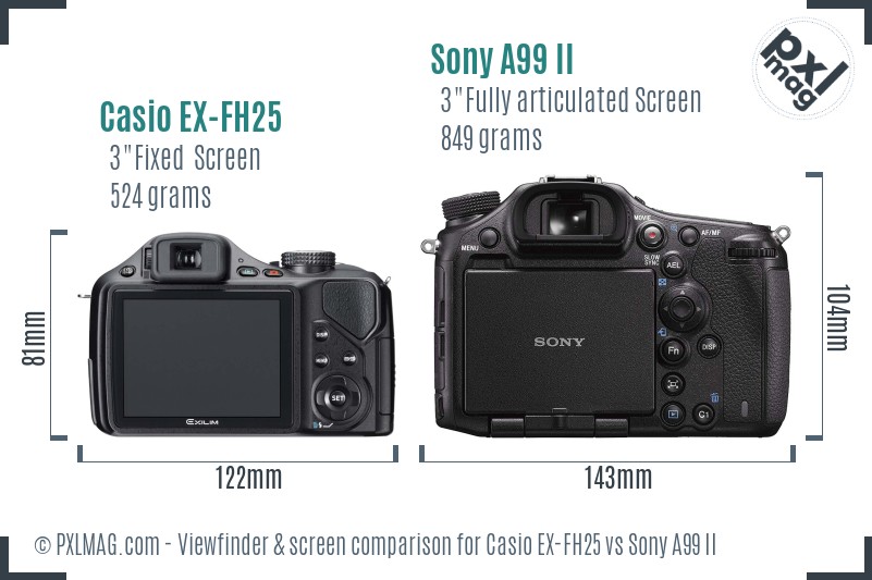 Casio EX-FH25 vs Sony A99 II Screen and Viewfinder comparison