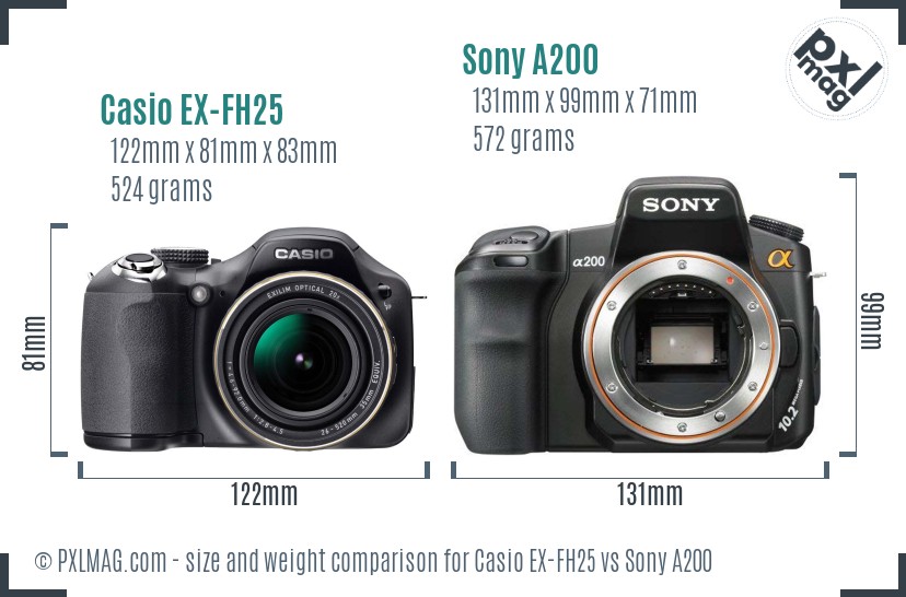 Casio EX-FH25 vs Sony A200 size comparison