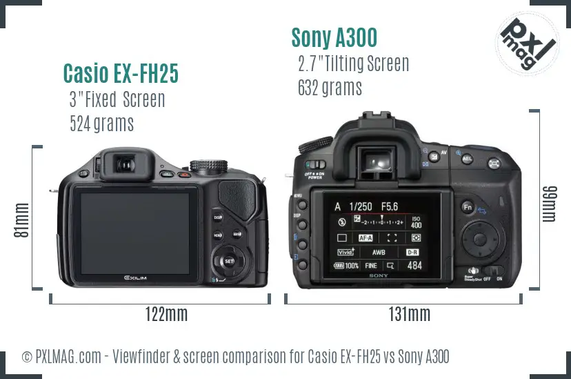 Casio EX-FH25 vs Sony A300 Screen and Viewfinder comparison