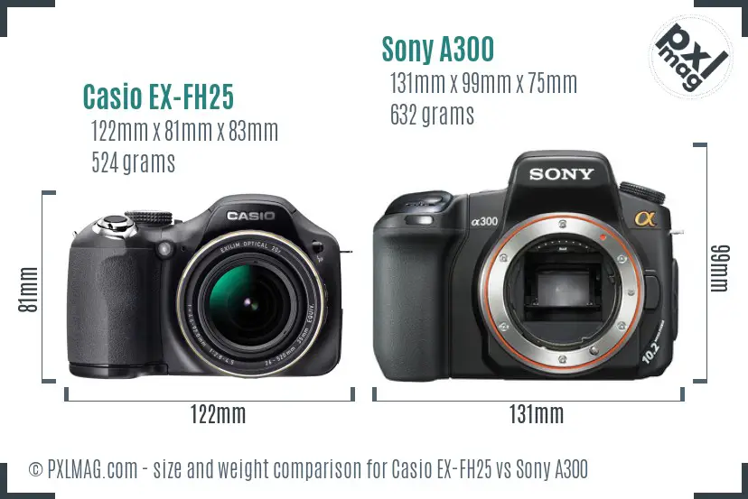 Casio EX-FH25 vs Sony A300 size comparison