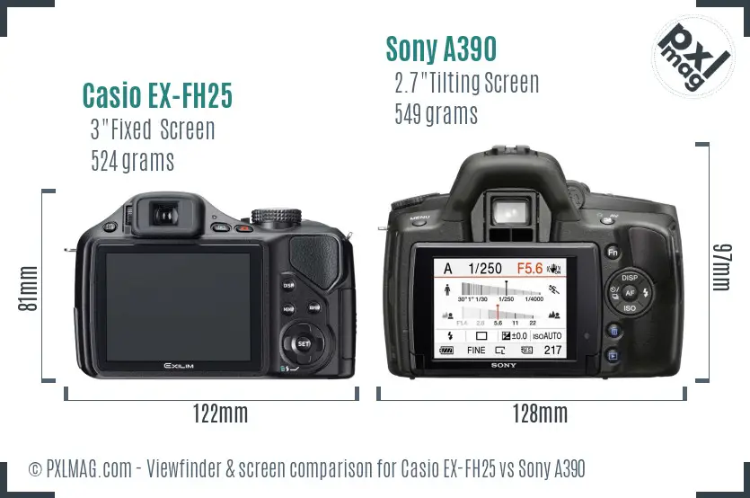 Casio EX-FH25 vs Sony A390 Screen and Viewfinder comparison Casio EX-FH25 vs Sony A390 Screen and Viewfinder comparison