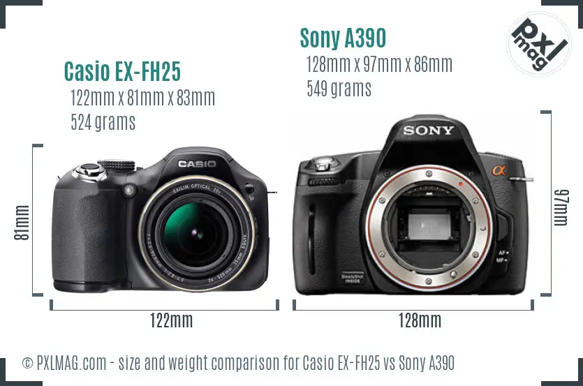 Casio EX-FH25 vs Sony A390 size comparison Casio EX-FH25 vs Sony A390 size comparison