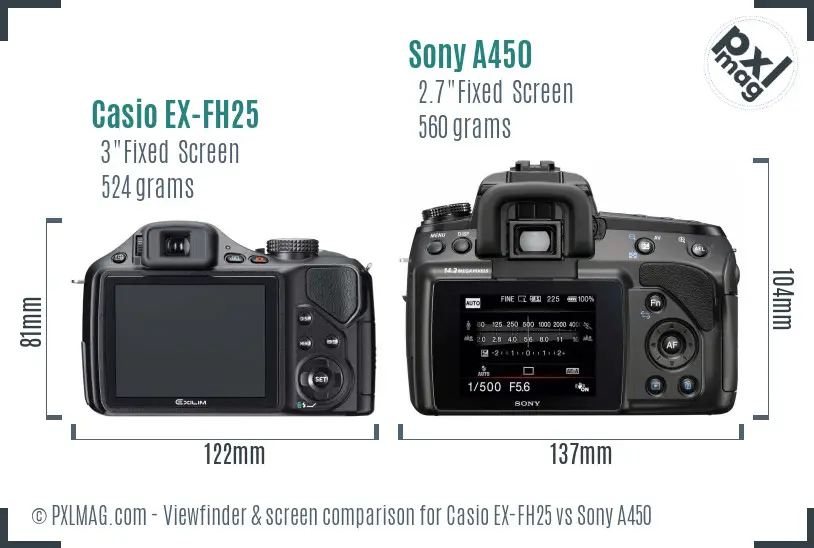 Casio EX-FH25 vs Sony A450 Screen and Viewfinder comparison