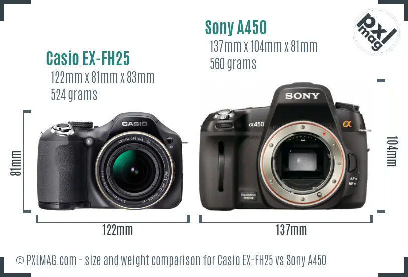 Casio EX-FH25 vs Sony A450 size comparison