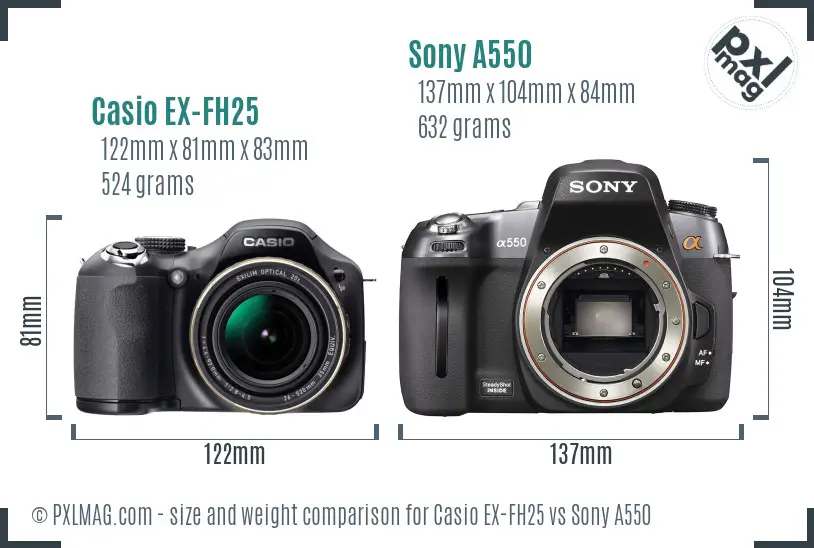 Casio EX-FH25 vs Sony A550 size comparison