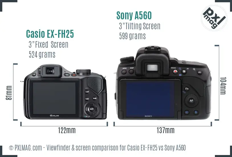 Casio EX-FH25 vs Sony A560 Screen and Viewfinder comparison