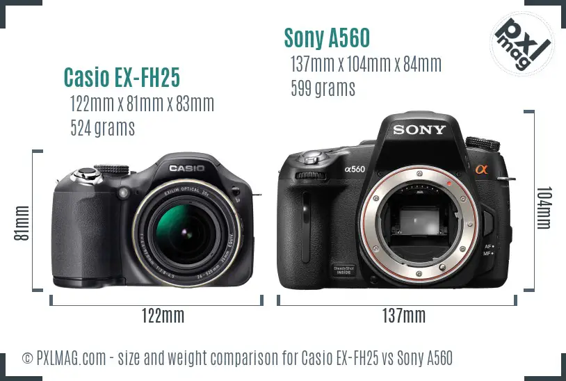 Casio EX-FH25 vs Sony A560 size comparison