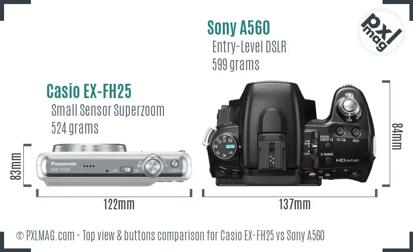 Casio EX-FH25 vs Sony A560 top view buttons comparison