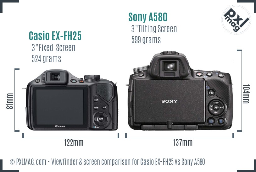 Casio EX-FH25 vs Sony A580 Screen and Viewfinder comparison