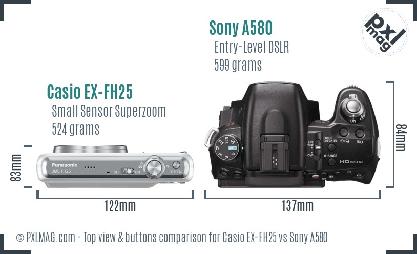 Casio EX-FH25 vs Sony A580 top view buttons comparison