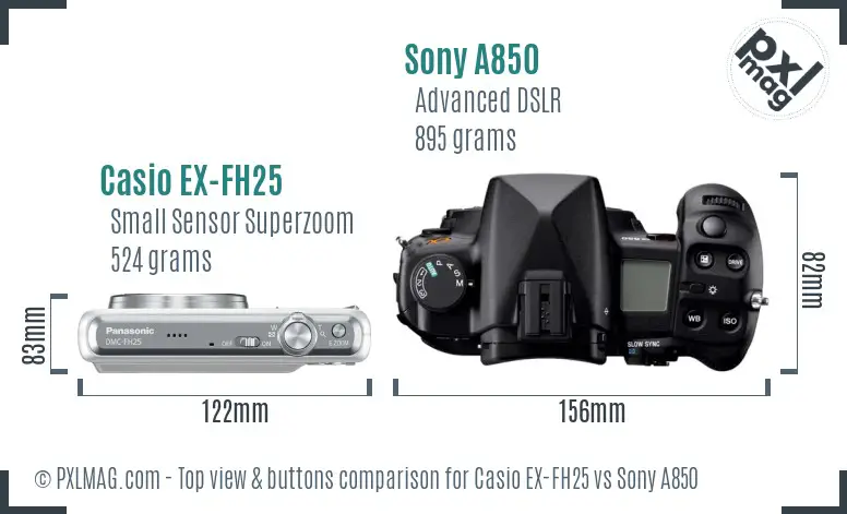 Casio EX-FH25 vs Sony A850 top view buttons comparison