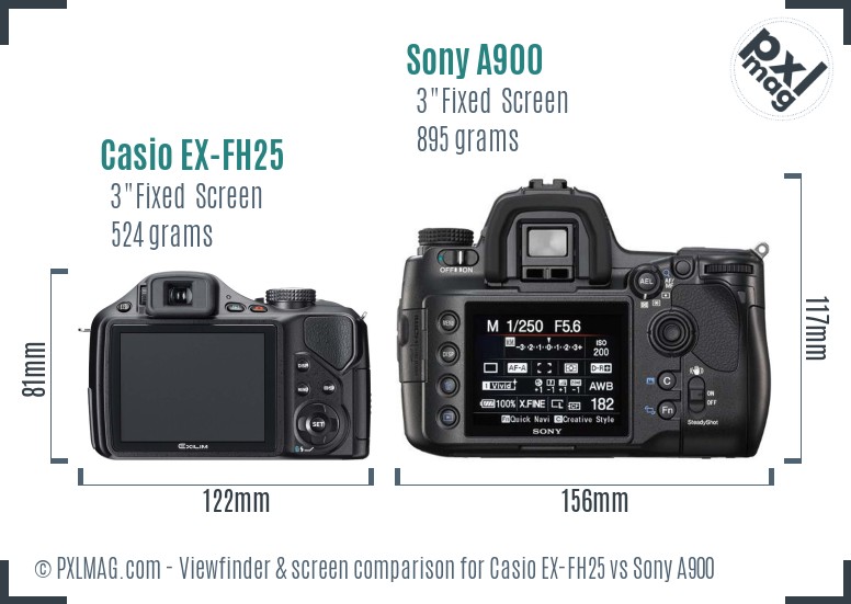 Casio EX-FH25 vs Sony A900 Screen and Viewfinder comparison
