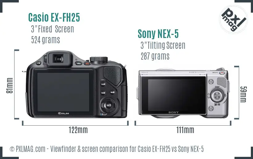 Casio EX-FH25 vs Sony NEX-5 Screen and Viewfinder comparison