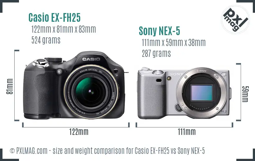 Casio EX-FH25 vs Sony NEX-5 size comparison
