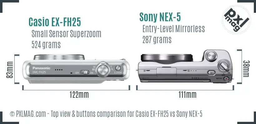 Casio EX-FH25 vs Sony NEX-5 top view buttons comparison