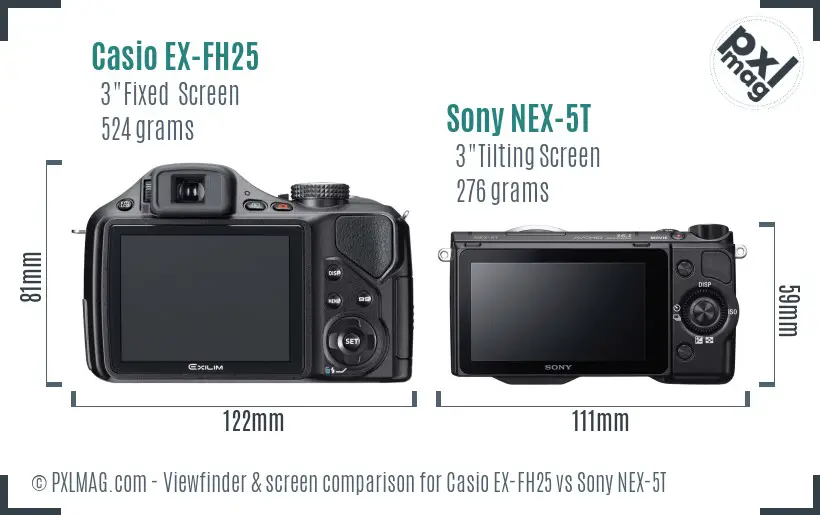 Casio EX-FH25 vs Sony NEX-5T Screen and Viewfinder comparison Casio EX-FH25 vs Sony NEX-5T Screen and Viewfinder comparison