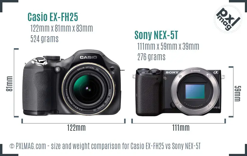 Casio EX-FH25 vs Sony NEX-5T size comparison Casio EX-FH25 vs Sony NEX-5T size comparison