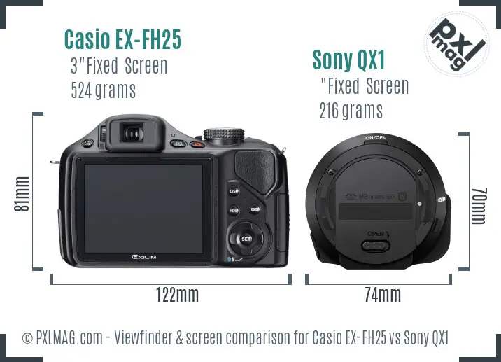 Casio EX-FH25 vs Sony QX1 Screen and Viewfinder comparison Casio EX-FH25 vs Sony QX1 Screen and Viewfinder comparison