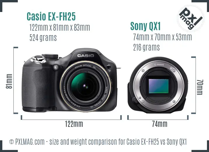 Casio EX-FH25 vs Sony QX1 size comparison Casio EX-FH25 vs Sony QX1 size comparison