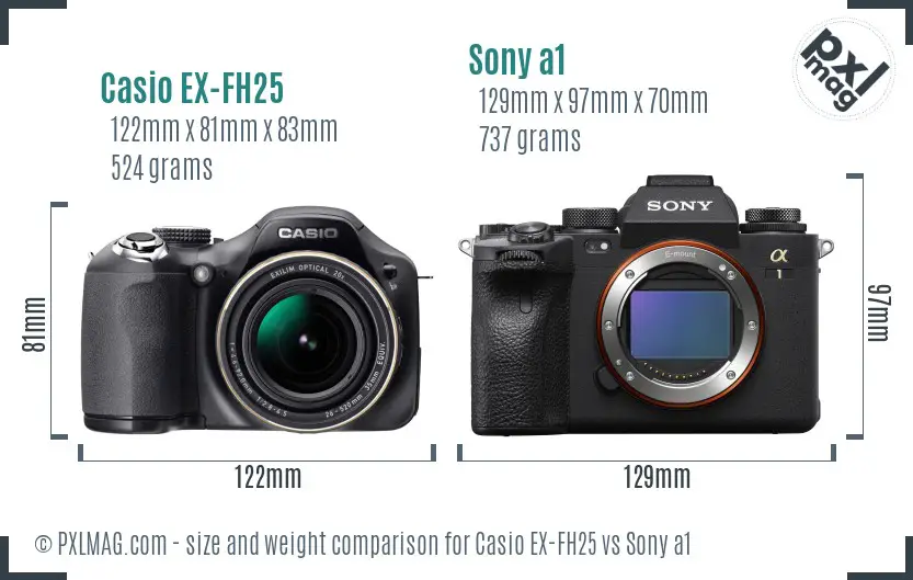 Casio EX-FH25 vs Sony a1 size comparison