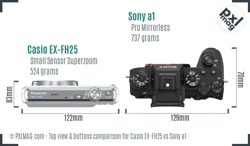 Casio EX-FH25 vs Sony a1 top view buttons comparison