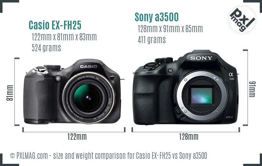 Casio EX-FH25 vs Sony a3500 size comparison