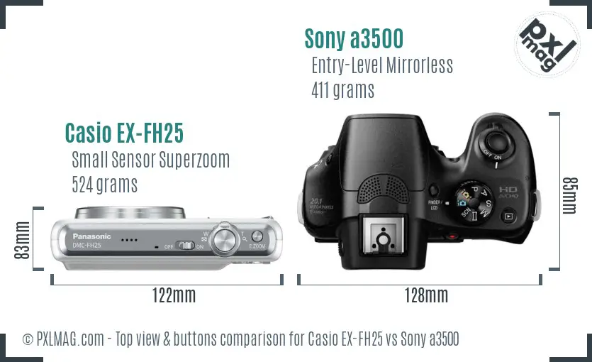 Casio EX-FH25 vs Sony a3500 top view buttons comparison