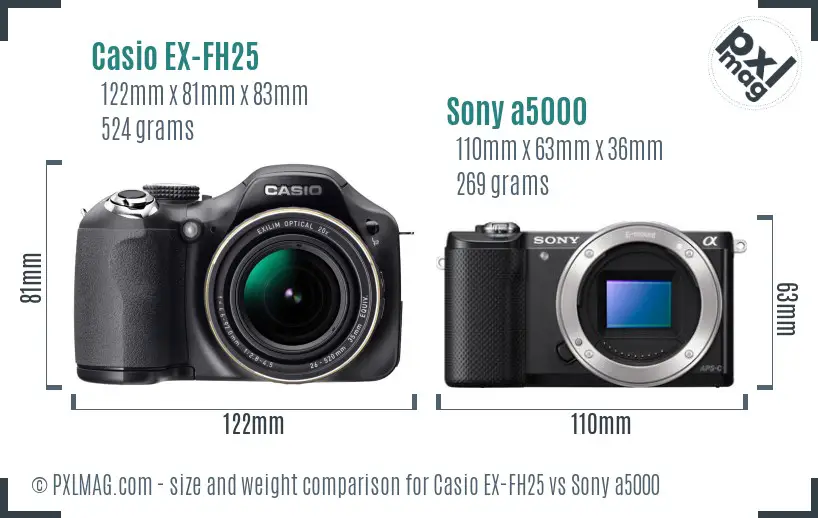 Casio EX-FH25 vs Sony a5000 size comparison