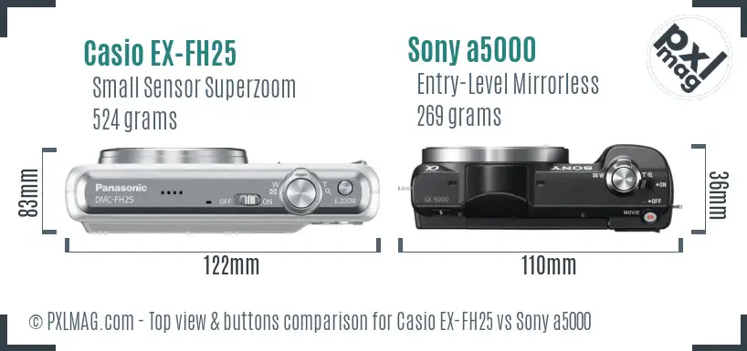 Casio EX-FH25 vs Sony a5000 top view buttons comparison