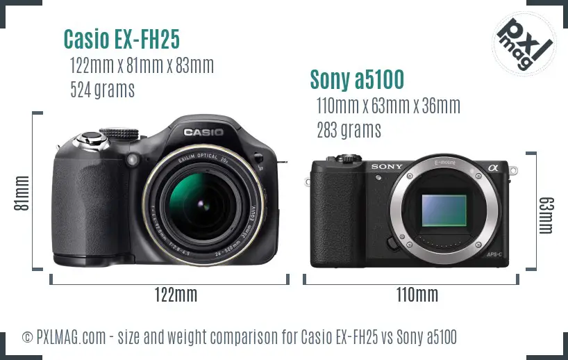 Casio EX-FH25 vs Sony a5100 size comparison