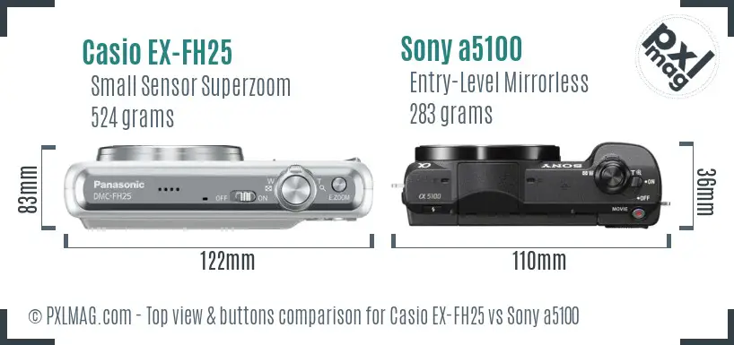 Casio EX-FH25 vs Sony a5100 top view buttons comparison
