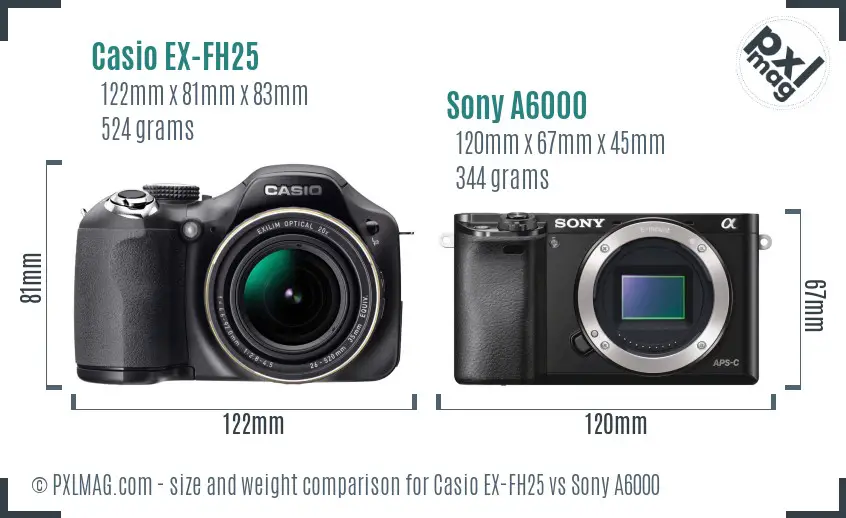 Casio EX-FH25 vs Sony A6000 size comparison