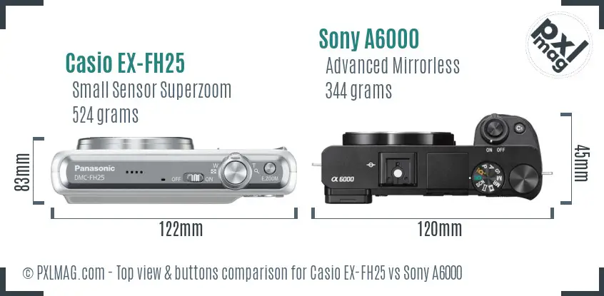 Casio EX-FH25 vs Sony A6000 top view buttons comparison