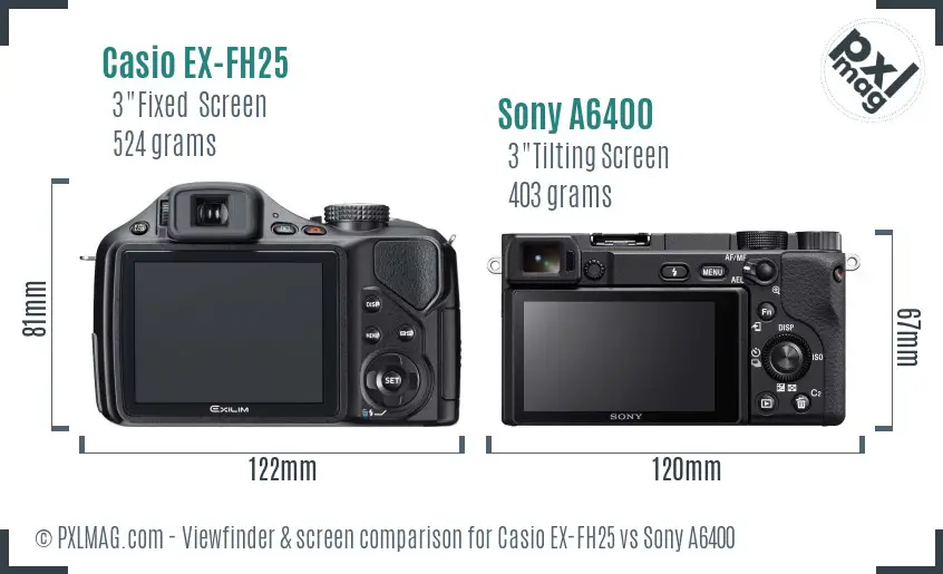 Casio EX-FH25 vs Sony A6400 Screen and Viewfinder comparison Casio EX-FH25 vs Sony A6400 Screen and Viewfinder comparison