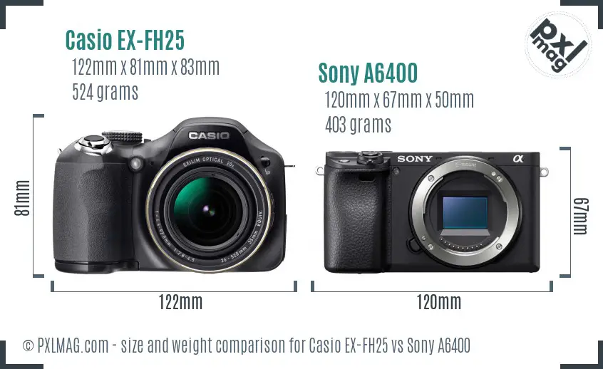 Casio EX-FH25 vs Sony A6400 size comparison Casio EX-FH25 vs Sony A6400 size comparison