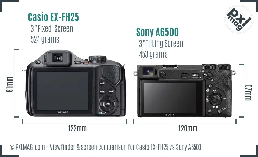 Casio EX-FH25 vs Sony A6500 Screen and Viewfinder comparison Casio EX-FH25 vs Sony A6500 Screen and Viewfinder comparison