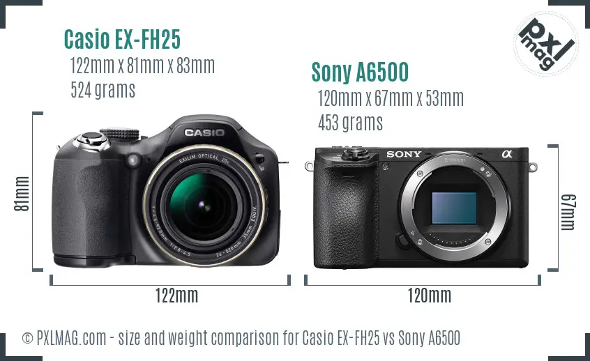 Casio EX-FH25 vs Sony A6500 size comparison Casio EX-FH25 vs Sony A6500 size comparison