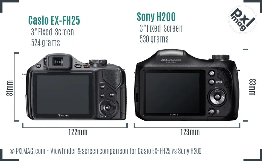 Casio EX-FH25 vs Sony H200 Screen and Viewfinder comparison