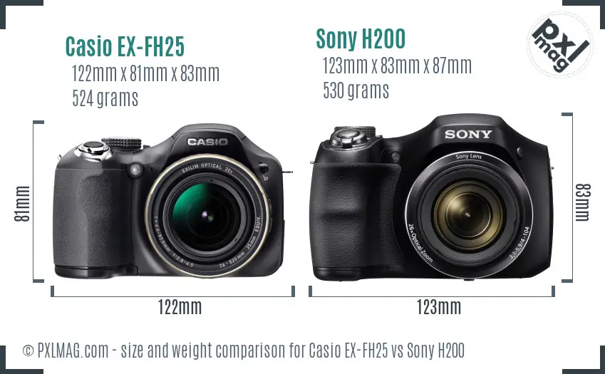 Casio EX-FH25 vs Sony H200 size comparison