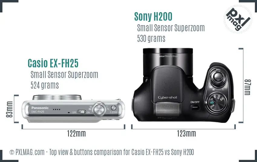 Casio EX-FH25 vs Sony H200 top view buttons comparison