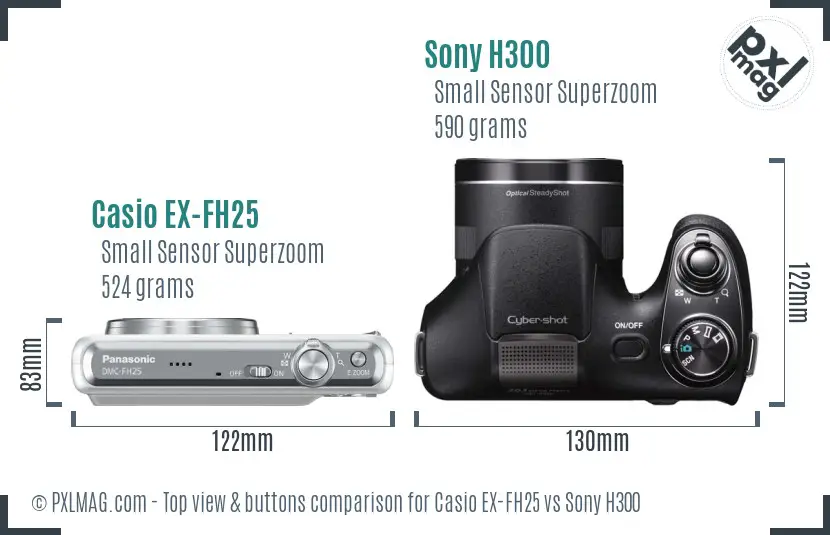 Casio EX-FH25 vs Sony H300 top view buttons comparison