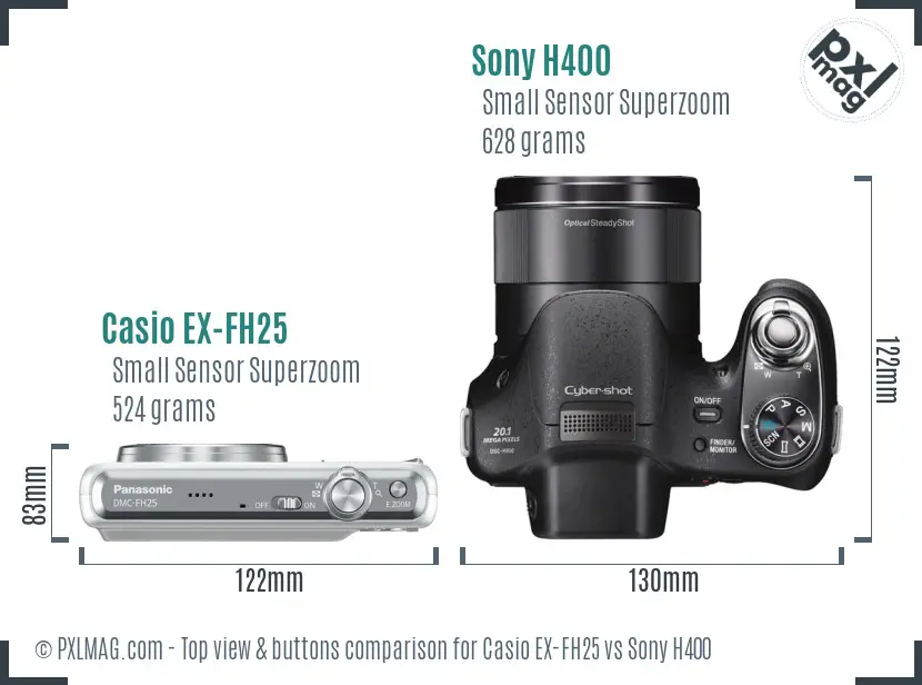 Casio EX-FH25 vs Sony H400 top view buttons comparison Casio EX-FH25 vs Sony H400 top view buttons comparison