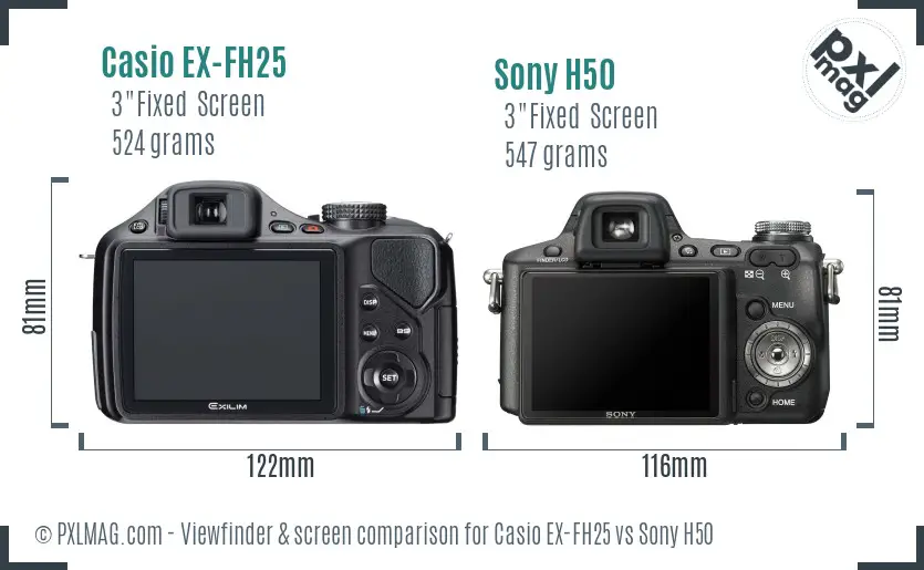 Casio EX-FH25 vs Sony H50 Screen and Viewfinder comparison