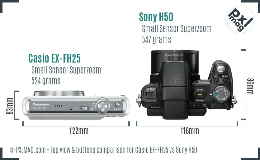 Casio EX-FH25 vs Sony H50 top view buttons comparison