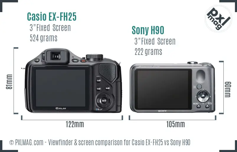 Casio EX-FH25 vs Sony H90 Screen and Viewfinder comparison