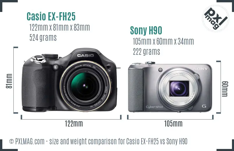 Casio EX-FH25 vs Sony H90 size comparison