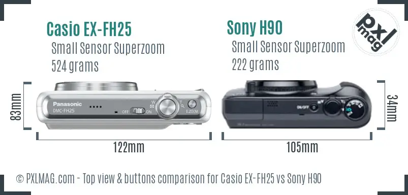 Casio EX-FH25 vs Sony H90 top view buttons comparison