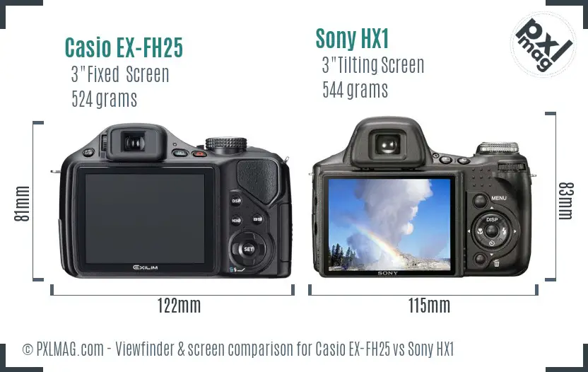 Casio EX-FH25 vs Sony HX1 Screen and Viewfinder comparison