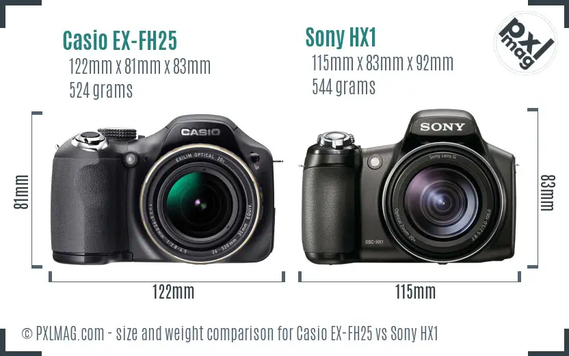 Casio EX-FH25 vs Sony HX1 size comparison